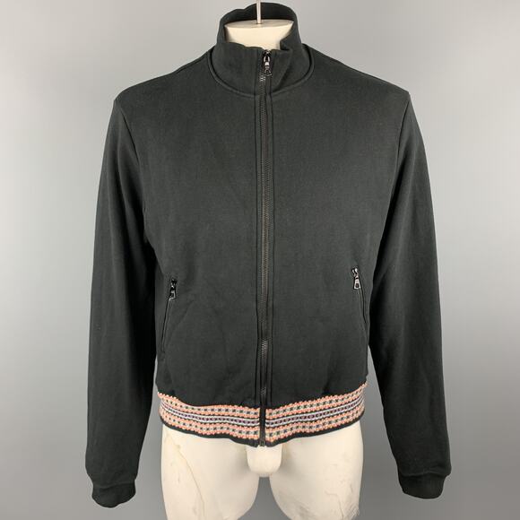 JOHN ELLIOTT Size L Black Cotton High Collar Trim Zip Pockets Zip Up Jacket - Picture 1 of 7